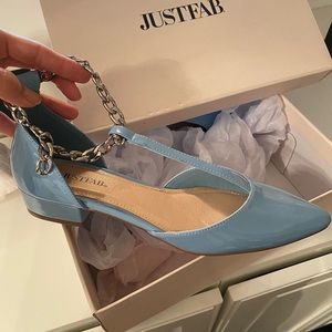 Brand New Never worn baby blue flats with chain anklet strap